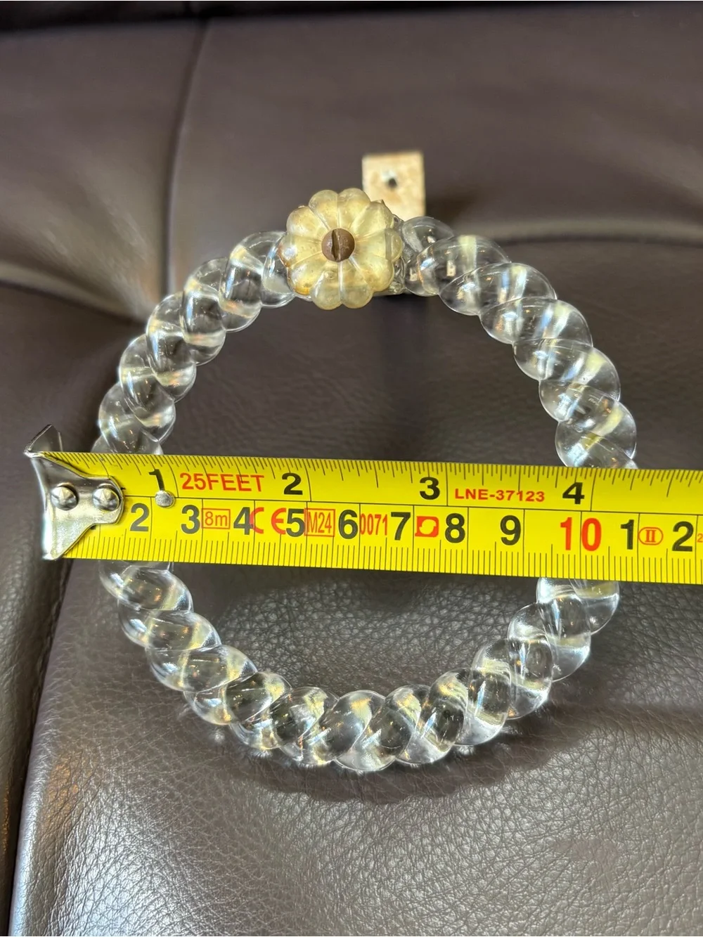 Set of 4 Vintage Clear Glass Ring Curtain Tiebacks with Floral Accent